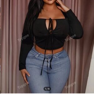 Black sleeve crop top with ties